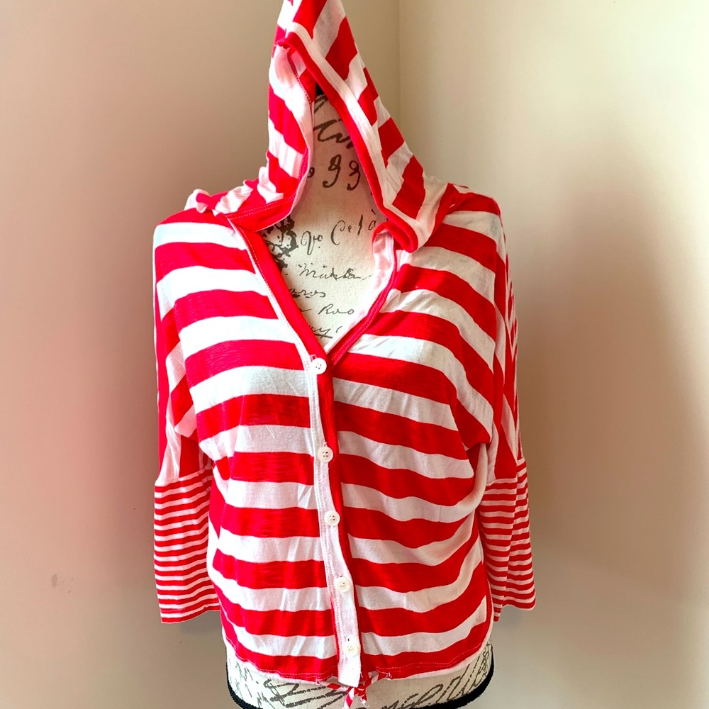 Maurices Red & White Striped Pullover with Hood